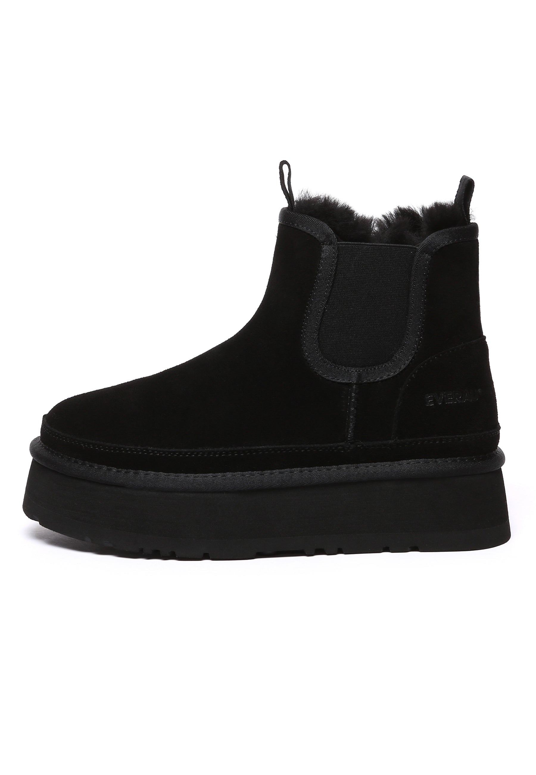 EVER AU Shoveler Leather Platform Short Chelsea Boots-Black