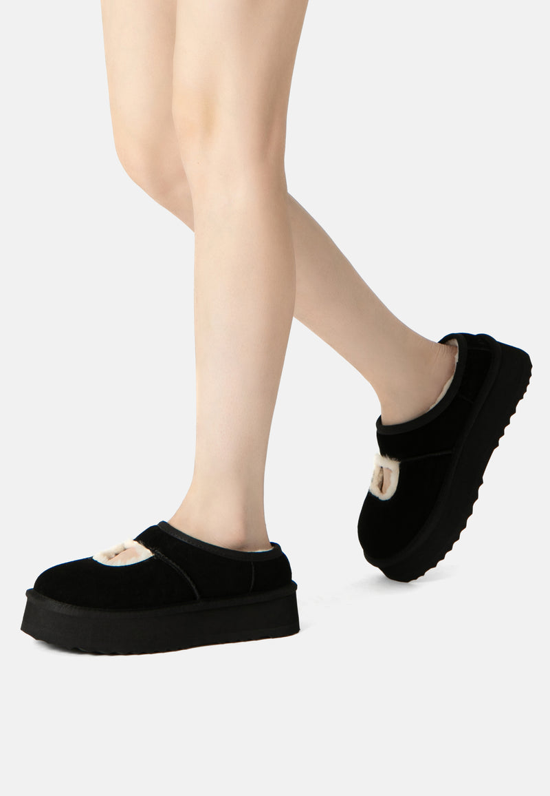 Plumed Ankle Platform Slippers