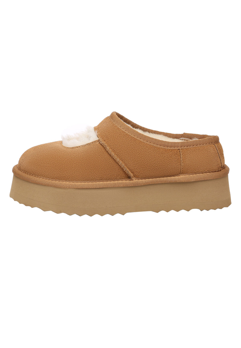 Plumed Ankle Platform Slippers