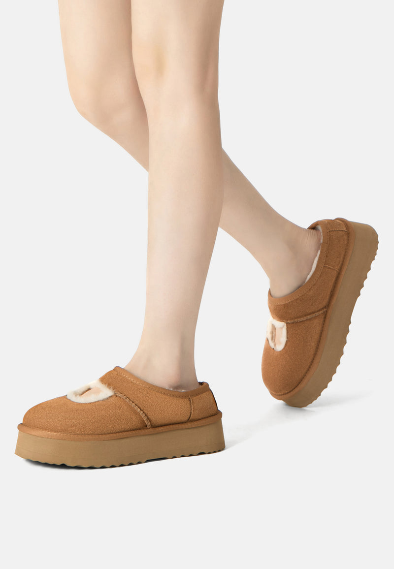 Plumed Ankle Platform Slippers