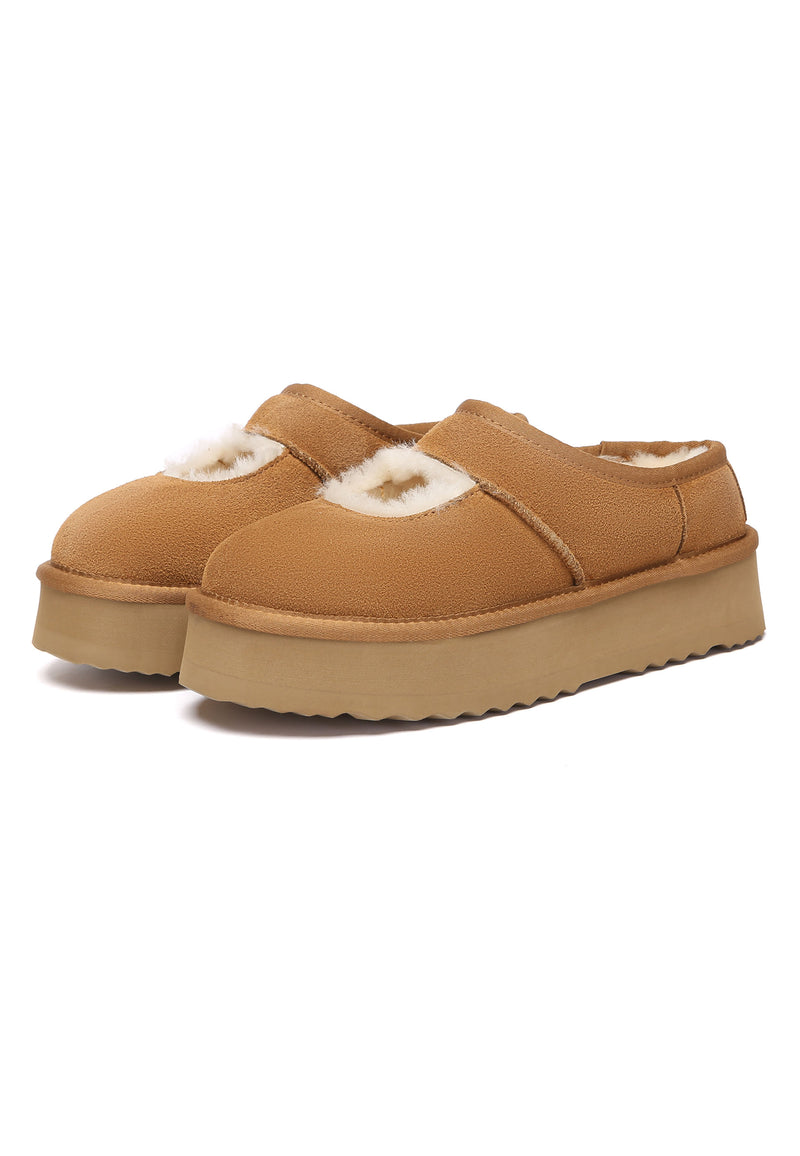 Plumed Ankle Platform Slippers