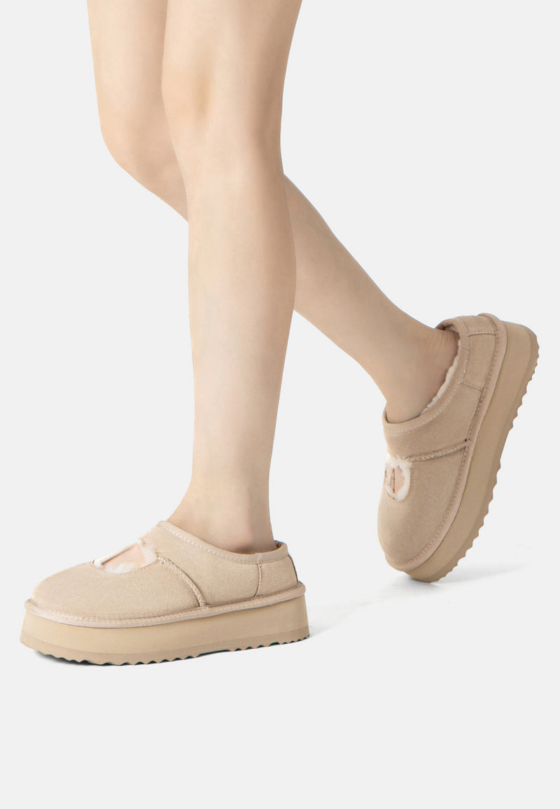 Plumed Ankle Platform Slippers