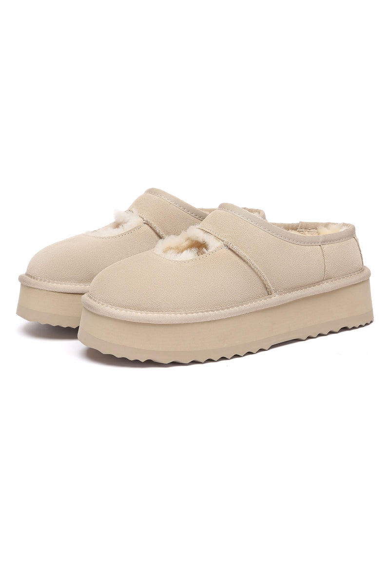 Plumed Ankle Platform Slippers